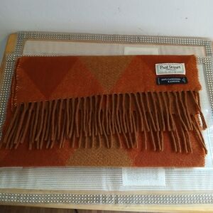 Vintage Paul Stuart Scarf 100% Cashmere Made In Italy Orange Brown